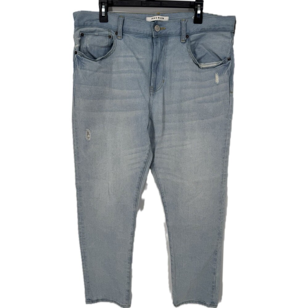 PacSun Slim Taper Jeans Mens 36x32 Light Wash Distressed Denim Casual